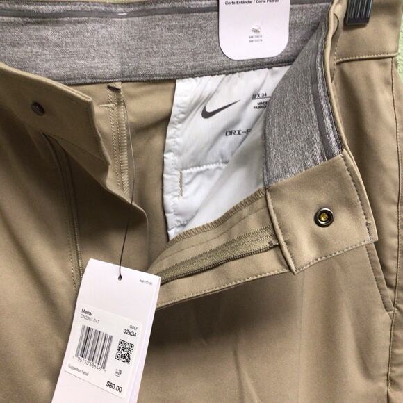 Nike Golf Mens Dri Fit Pants Standard Fit Tan Performace Pant Size 32x34 - Picture 2 of 3